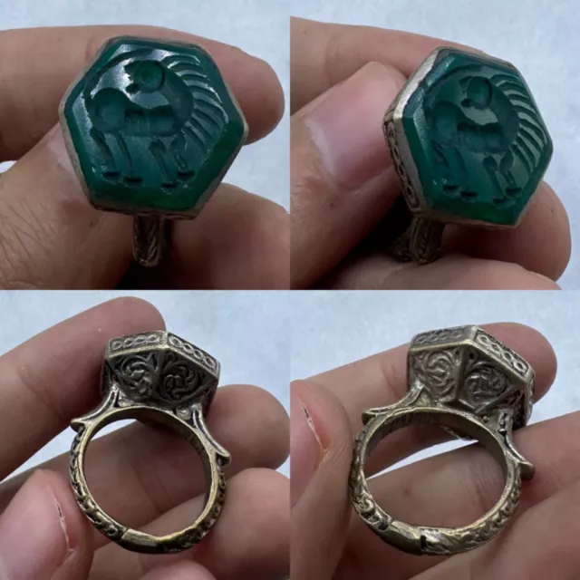 Rare ancient Roman animal intaglio bronze ring gem stone insert