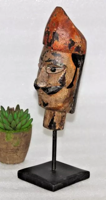 Figurine tête de marionnette en bois vintage 18ème originale ancienne... 3