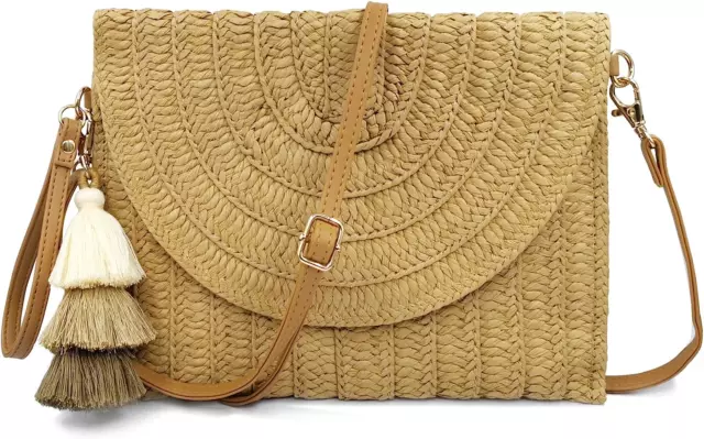 Straw Clutch Purse Women Crossbody Bag Summer Beach Shoulder Bags Envelope Walle