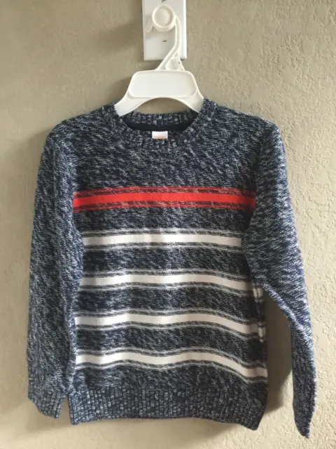 NWT Gymboree Boy Size M 7-8 Navy White Red Striped Pullover Long Sleeve Sweater