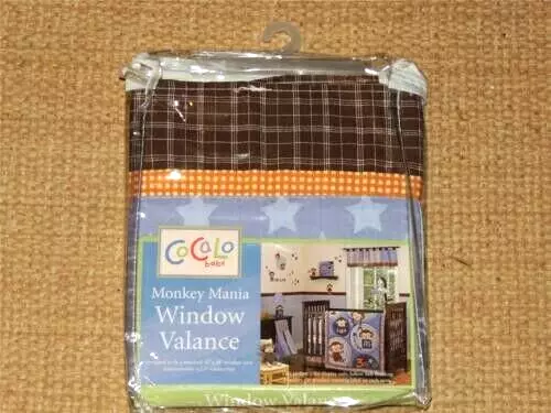 Cocalo Baby Monkey Mania Valance Nursery Brown Blue Star Tab Top Plaid 53"