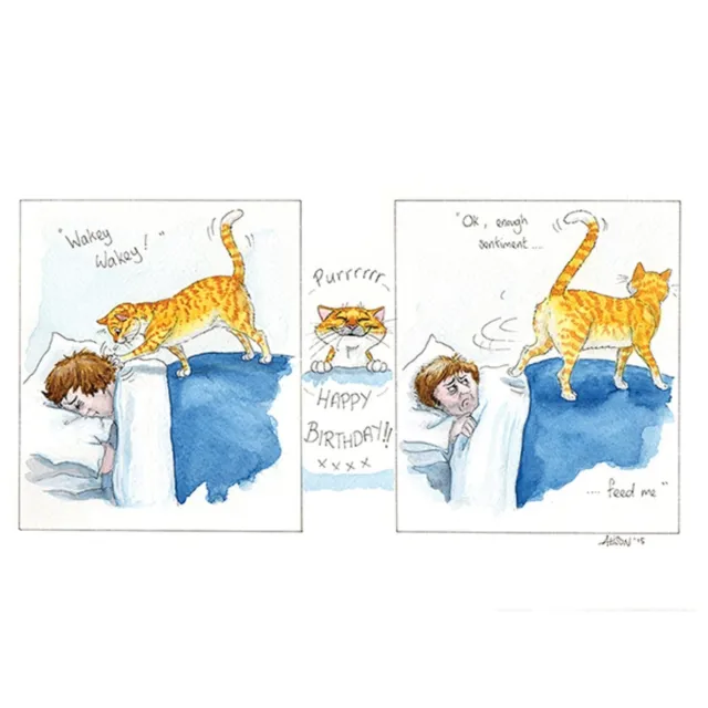 Cat Greeting Card Funny Alisons Animals Cartoon Wakey-Wakey Blank & Envelope