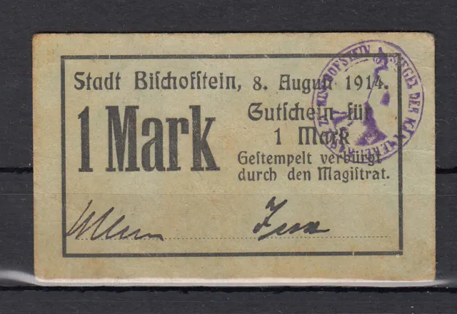 Bischofsstein - City - 1 Mark - 08.08.1914 - Dießner 28.3b - Us. Black - Design
