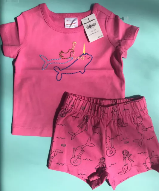 NEW Hanna Andersson Baby Girl Two Piece Pink Embroidered Mermaid Narwhal Outfit