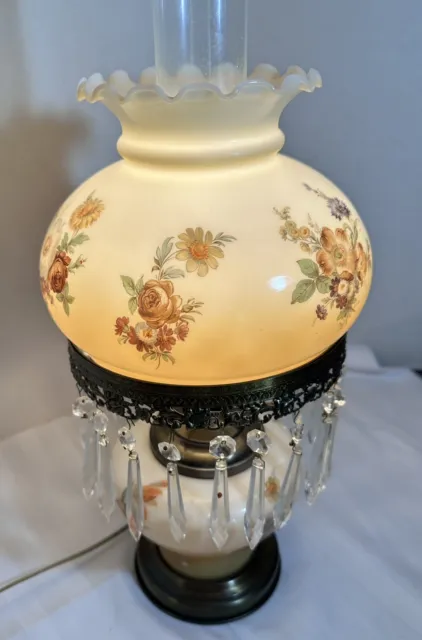 Vintage Gone With the Wind Hurricane Parlor 3-way Table Lamp Hand Painted Floral