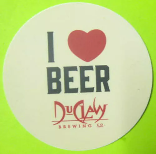 I LOVE BEER 3 inch Beer STICKER Label with HEART, DuClaw Brwy Baltimore MARYLAND