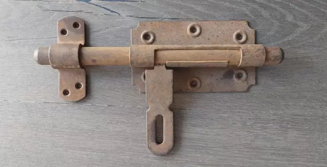 Rare ! Old  Victorian Wrought Iron Door Lock Sliding Bolt Antique Gate Barn 10''