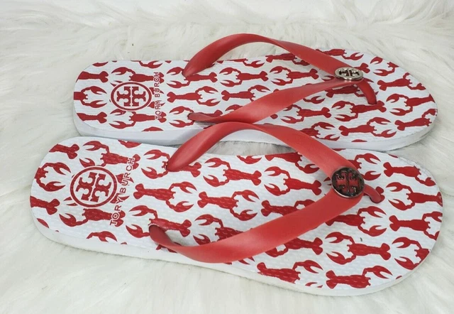 Tory Burch Women's Reva Sandal Size 9 Thong Slide Flip Flop Red Lobster Shoe