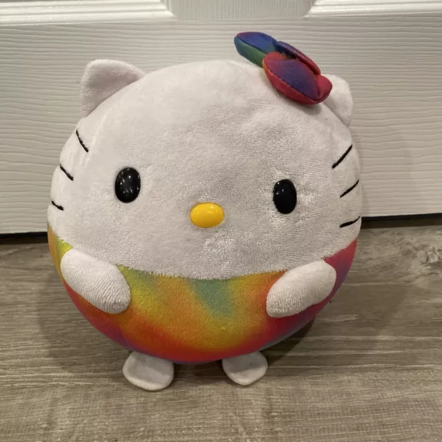 TY Beanie Babies Ballz 8" HELLO KITTY Plush Rainbow Tie Die Stuffed Animal Toy