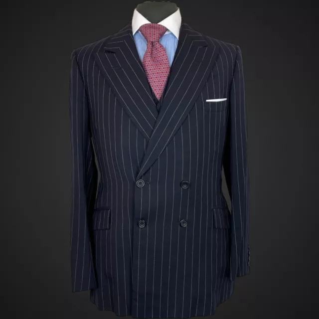 BESPOKE SUIT SAVILE Row 39” 34/36 Double Breasted 3 Piece Pinstripe ...