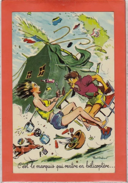 Cpa/Cpsm/Cp Vintage - Illustrateur Paul Ordner  - Humour Camping - Hélicoptère
