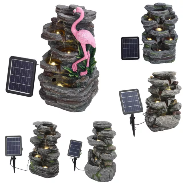 Solar Outdoor Fountain Rockery Cascade Statue Garden Water Feature Pump Light UK