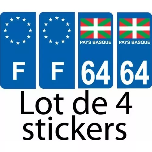 64 Pays Basque drapeau lot de 4 sticker autocollant plaque immatriculation auto