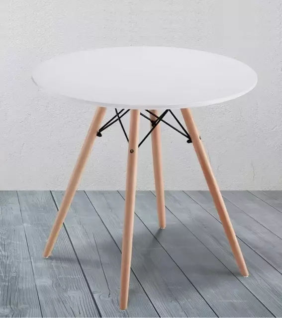 Mesa de comedor redonda, estilo nórdico, pequeña, 4 patas madera, 80 cm - Malmo