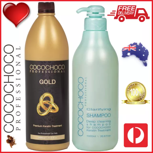 ❤❤ COCOCHOCO Pro GOLD Keratin Treatment 1000ml + CLARIFYING SHAMPOO 1L Hair Kit