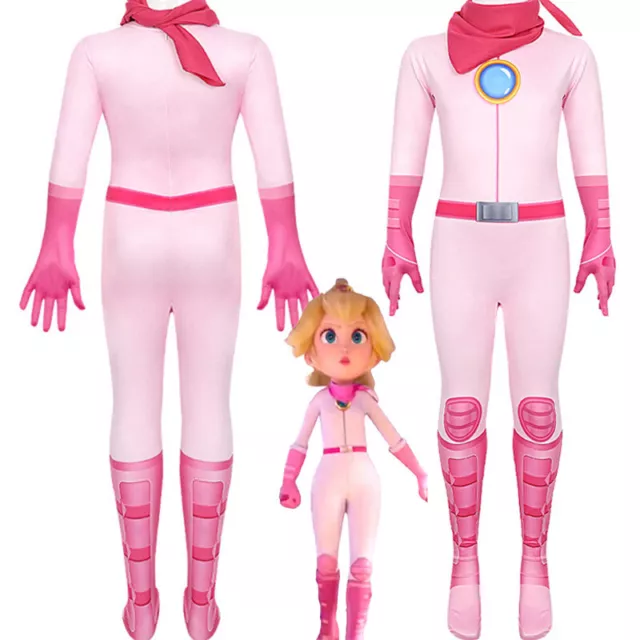 Super Mario Brothers Peach Princess Bodysuit Dress Up Pink Costume Adults Kids 2