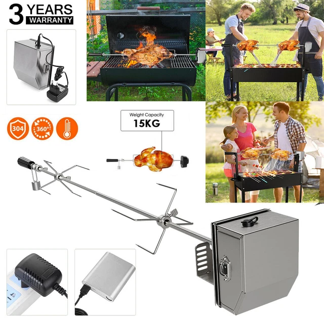 Universal BBQ Grillspieß Set 142cm Rotisserie Drehspieß Edelstahl mit Motor DHL