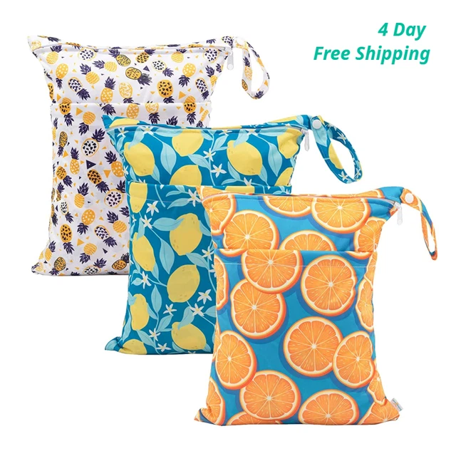3pcs Diaper Wet Dry Bag Cloth for Baby with 2 pockets Washable reusable Travel