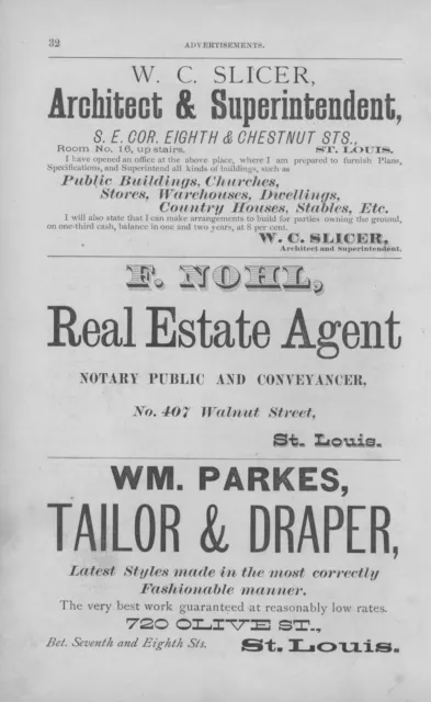 W C Slicer - F. Nohl (Real Estate) - Wm. Parkes (Tailor) -  St. Louis, Mo. -1877