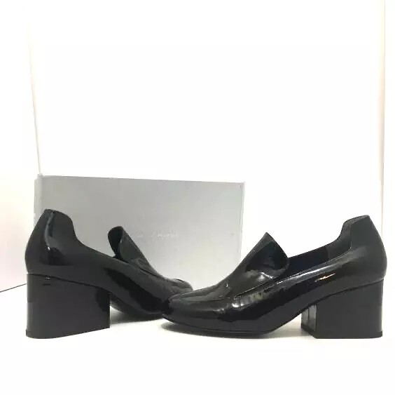 NWOT!$595 Robert Clergerie Black Leather Patent Women's Heels Loafers size 8 8.5