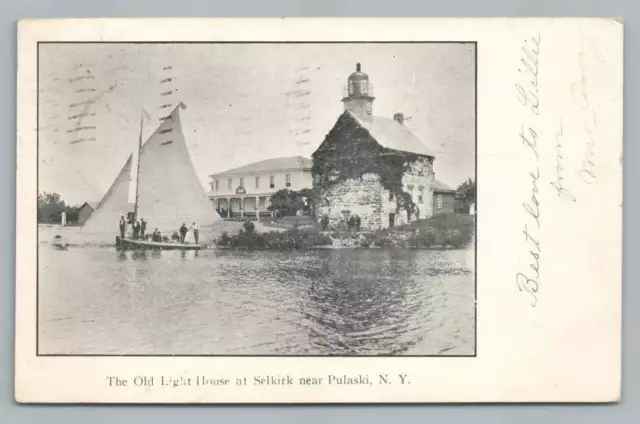 Old Light House SELKIRK New York ~ Pulaski NY Antique UDB Sailboat Postcard 1907