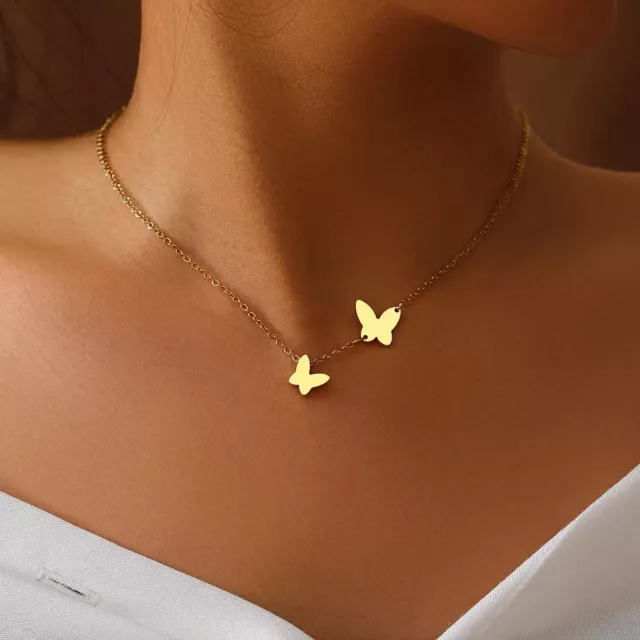 Edelstahl Halskette für Damen mit Schmetterling-Anhängern in Gold und Silber