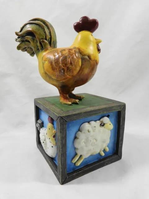 ROOSTER FIGURINE 6.5" Block Base Cow Sheep Pig Chicken Resin Farm Animals