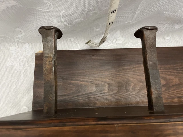 Antique Wall Rack & Shelf W/ Authentic 4 Iron Railroad Spikes Hooks Rustic 6