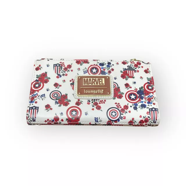 Loungefly Marvel Captain America Shield Floral Zip Wallet Red White Blue