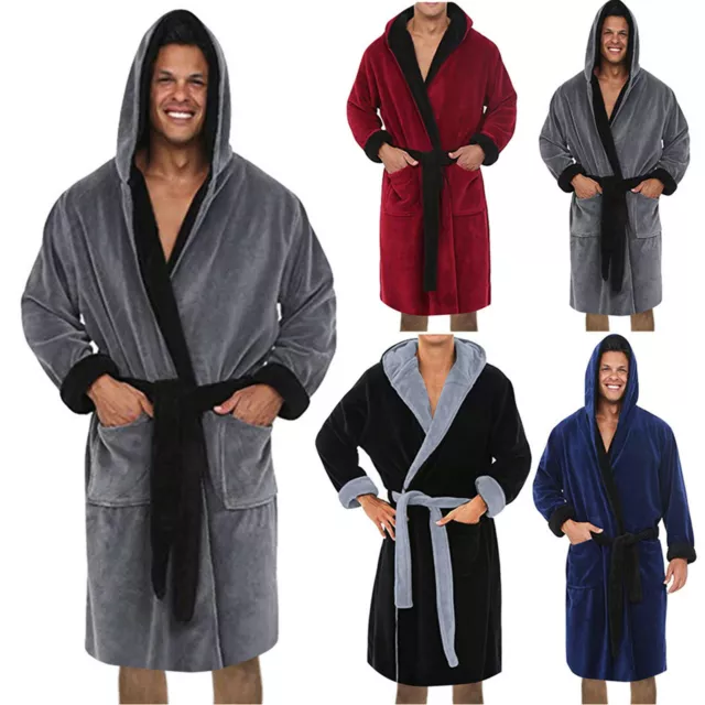 Mens Soft&Cozy Luxury Hooded Fleece Dressing Gown Bathrobe Robe Sizes S - 5Xl Au