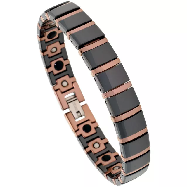 Tungsten Carbide & Ceramic Magnetic Bracelet 2-Tone (Black, Rose Gold) Bar Links