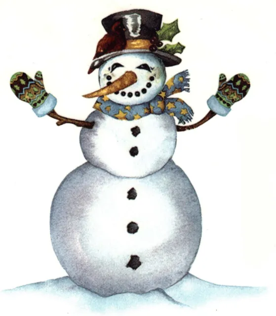 Happy Snowman Sombrero Bufanda 1 pieza 5-1/4"" X 4-1/4"" Calcomanía de cerámica tobogán acuático buey