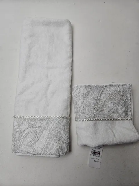 Avanti Linens Grace Fingertip Towel & Hand Towel White Lace NWT
