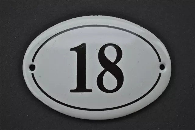 Antique Style Small Oval Number 18 Door Number Plaque Sign Enamel On Metal