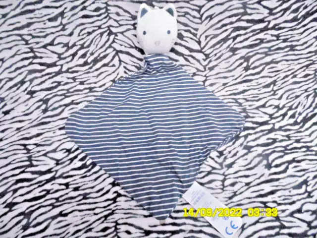 🐞/ Obaibi Okaidi Doudou Ours Blanc Bleu Raye Tissu Losange 30Cm Neuf