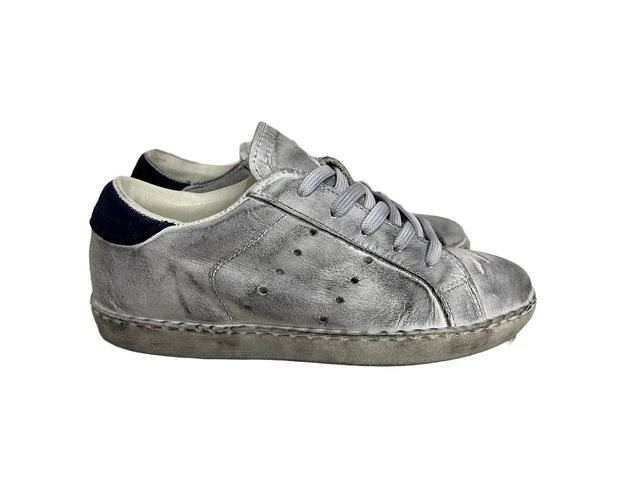 Super-Star Uomo LTD Tennis-inspired In Pelle Bianca Con Stella In Suede E Talloncino In Pelle Blu Cod Gmf00102.f008922.10270
