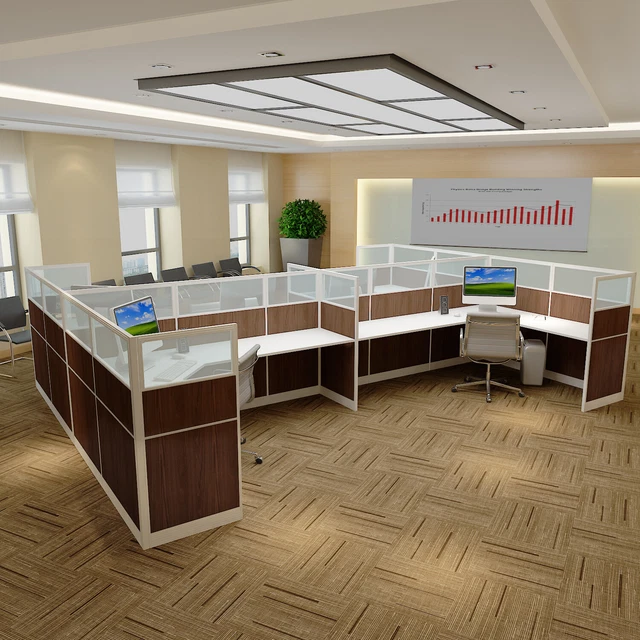 Quality 8x6 Cubicles - 51″ H - 4 (QUAD) MAN /PERSON L Shape Laminated & Glass-V