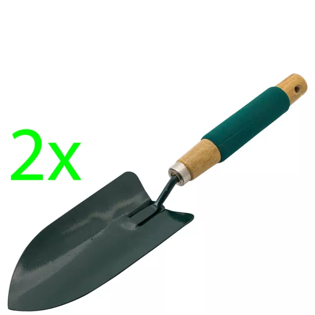 Set Of 2 Garden Hand Trowel Tool Gardening Planting Wooden Handle Grip Digging