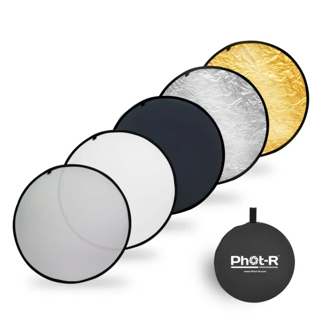 Phot-R 56cm (22") PRO 5-in-1 Photo Studio Collapsible Circular Reflector+Case