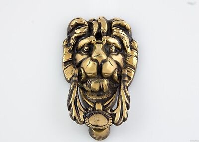 Vintage Antique Victorian Georgian Solid Brass Lion Head Mane Face Door Knocker