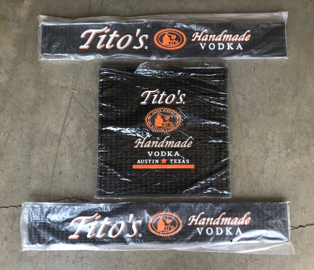 TITO'S HANDMADE VODKA BLACK RUBBER BAR MAT SET OF 3 Brand New 17.50