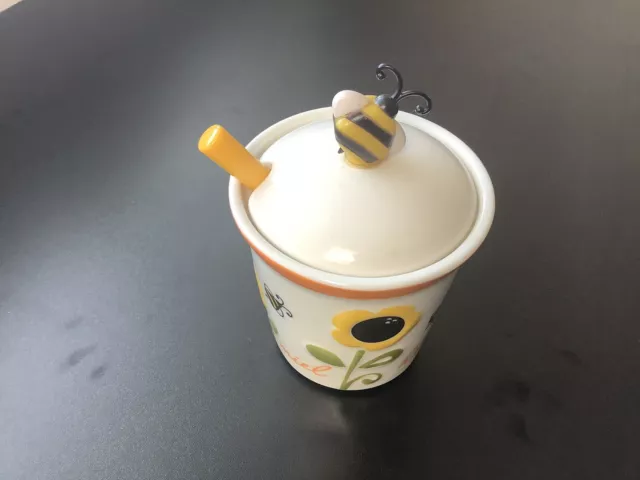 Honey Miel Ceramic Pot Jar with Honey Dipper - Yellow