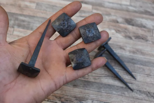 6x Blacksmith Wrought Iron Door Gate Hammered Stipple Square Rose head Nails