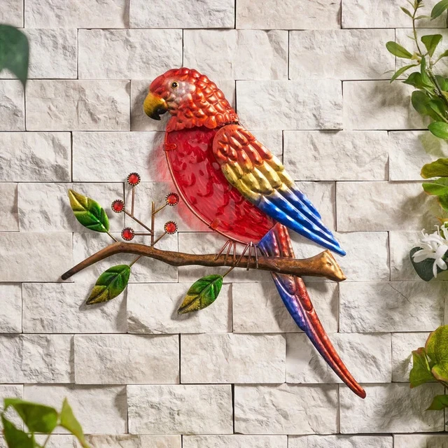 CREEKWOOD COLOURFUL PARROT Metal Glass Garden Wall Art Bright Decor £16 ...