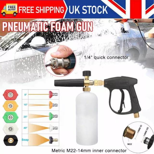 1/4" Snow Foam Washer Gun Car Wash Soap Lance Cannon Spray Pressure Jet Bottle