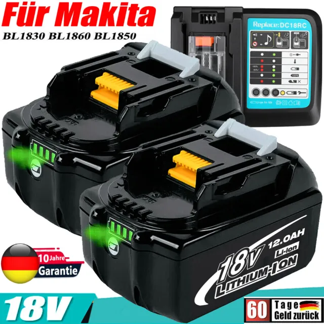 2X Für Makita Akku / Ladegerät 18V 6Ah 12Ah 9Ah BL1860B BL1850B BL1840B BL1830B