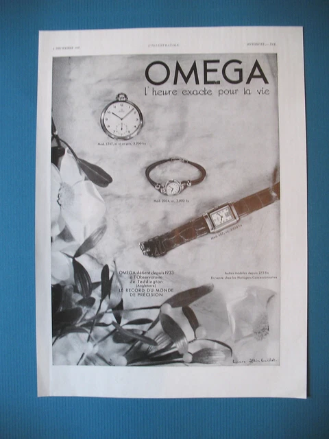 Publicite De Presse Omega Horlogerie Montre Record Du Monde De Precision Ad 1937