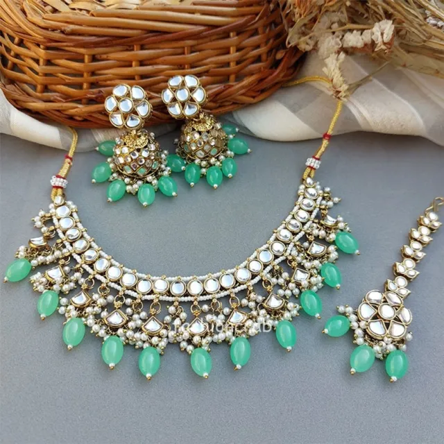 Indian Bollywood Style Katrina Kundan Jewellery Set - Pista Green