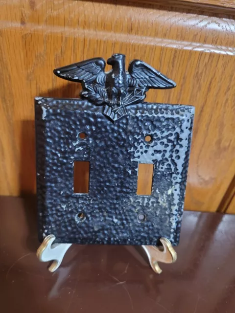 Vintage Hammered Eagle Double Light Switch Plate Cover Eagle Topper Topped