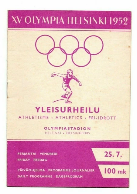 ORIG.PRG GIOCHI OLIMPICI HELSINKI 1952 ATLETICA 25.07. // con 2